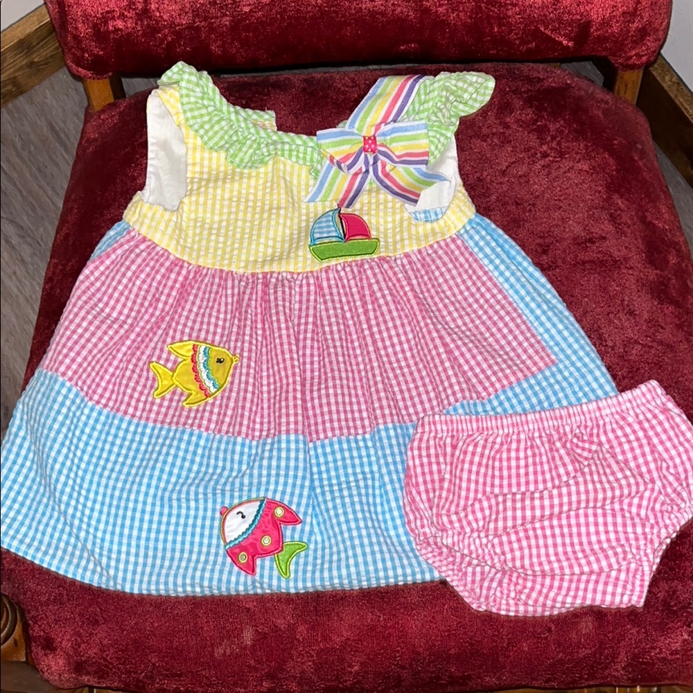 Rare Editions Multicolor Baby Dress with Bloomers